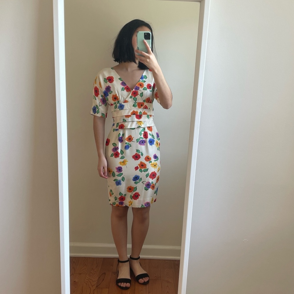 Vintage Silk Nipon Petites Floral Knee Length Dress